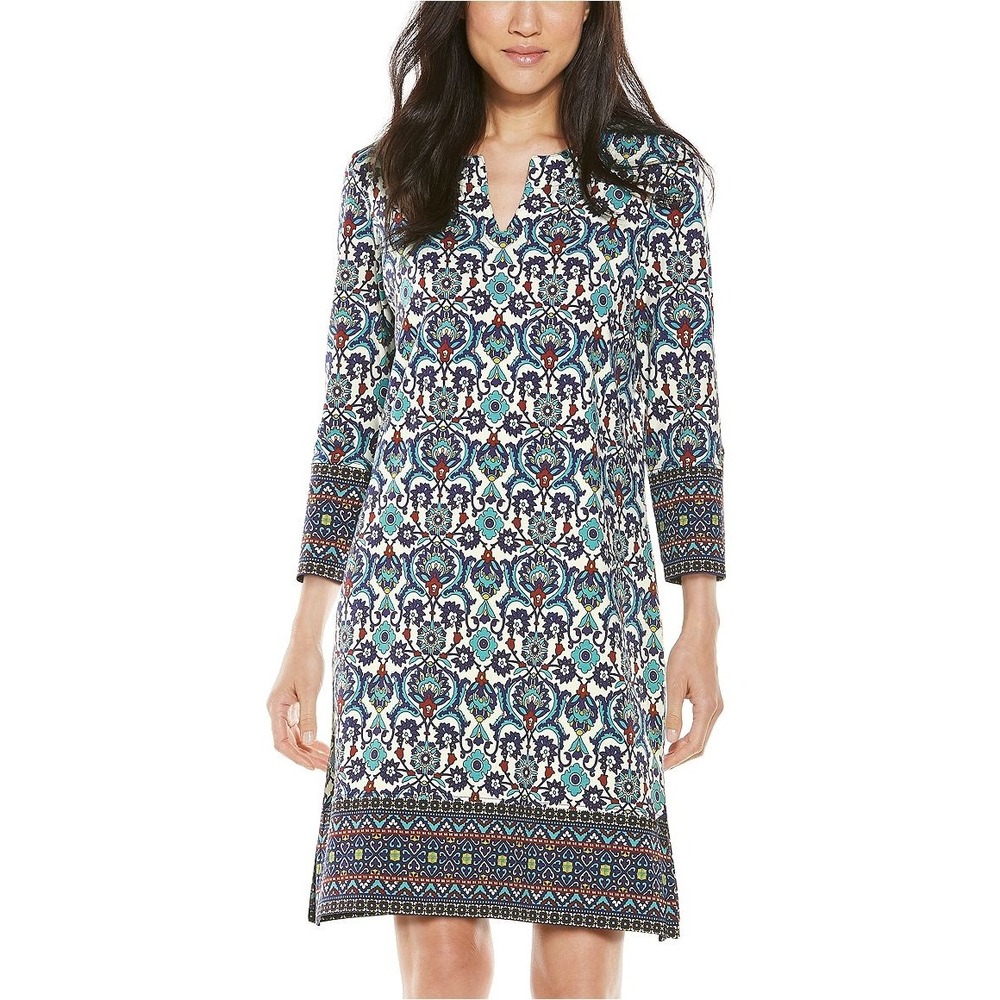 Coolibar Oceanside Tunic Dress Blue Paisley UPF 50 Sun Protection Womens Medium
